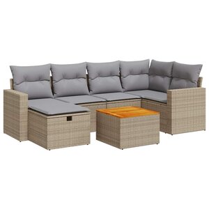 vidaXL Salon de jardin avec coussins 7 Pièces beige résine tressée