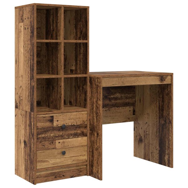 vidaXL Bureau avec tiroir avec étagère avec stockage 2 Pièces Bois ancien