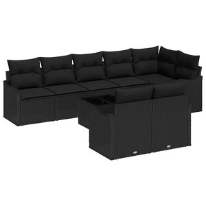 vidaXL Ensemble de canapé de jardin avec coussin 9 Pièces Noir Poly rotin
