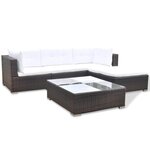 vidaXL Salon de jardin avec coussins 5 Pièces Résine tressée Marron