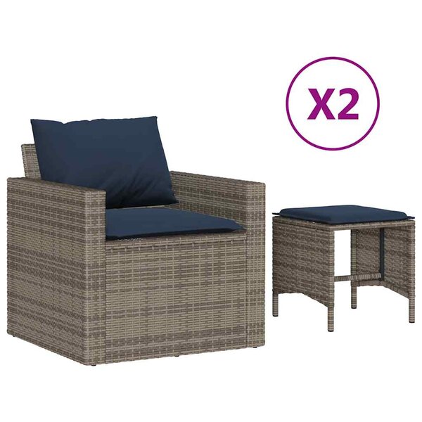 vidaXL Salon de jardin 4 Pièces avec coussins gris résine tressée