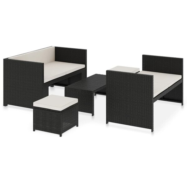 vidaXL Salon de jardin 5 Pièces avec coussins Résine tressée Noir