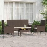vidaXL Salon de jardin 4 Pièces avec coussins Marron Résine tressée