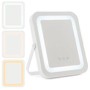 Miroir maquillage carré 25x30cm lumière led réglable écran tactile rotation à 360° fonction mémoire support en métal 20_0005048