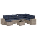 vidaXL Salon de jardin 9 Pièces avec coussins gris résine tressée