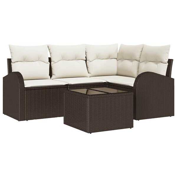 vidaXL Ensemble de canapé de jardin 5 Pièces Marron Poly rotin