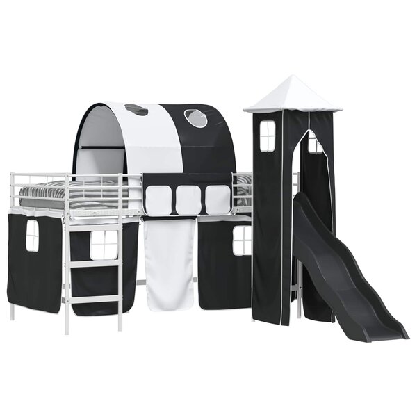 vidaXL Lit mezzanine pour enfants Blanc et Noir 107 x 200 cm Métал