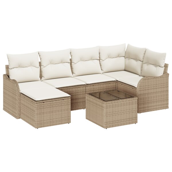 Canapé de Jardin 7 Pièces en Rattan Beige Poly