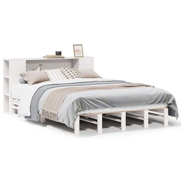 vidaXL Lit bibliothèque sans matelas blanc 140x200 cm bois massif