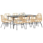 vidaXL Ensemble à manger jardin coussins 9Pièces marron poly rotin verre