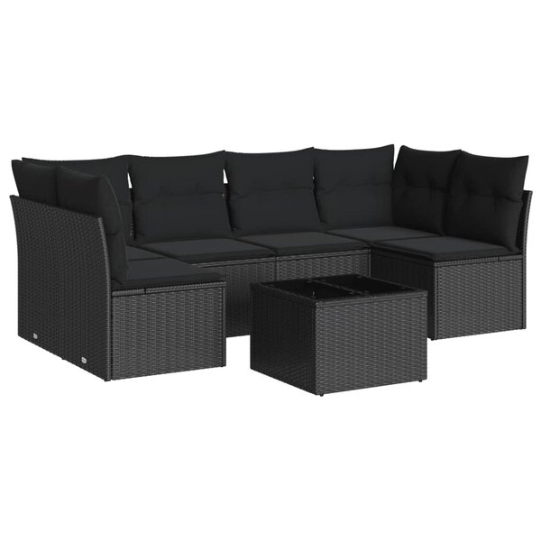 vidaXL Salon de jardin 7 Pièces avec coussins noir résine tressée
