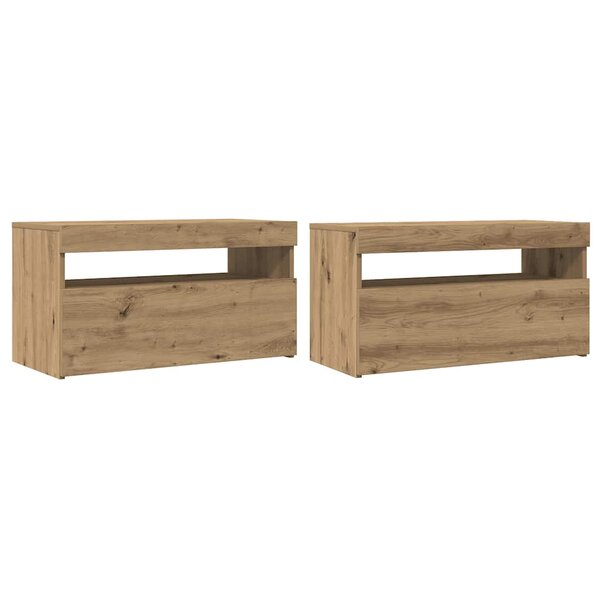vidaXL Meubles TV avec lumières LED 2 Pièces chêne artisanal