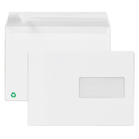Lot de 500: enveloppe commerciale blanche recyclée auto-adhésive avec fenêtre 80g/m² la couronne 162x229 mm