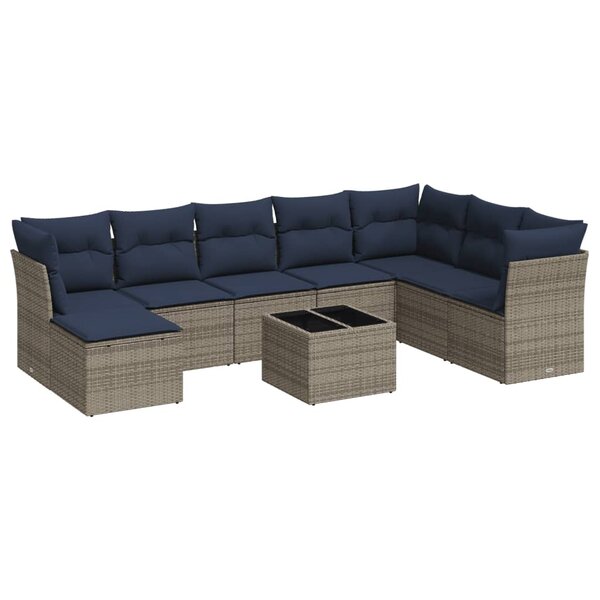 vidaXL Salon de jardin 9 Pièces avec coussins gris résine tressée
