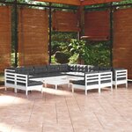 vidaXL Salon de jardin 14 Pièces avec coussins blanc bois de pin solide