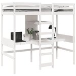 vidaXL Lit mezzanine avec bureau et étagères blanc 90x200cm pin massif
