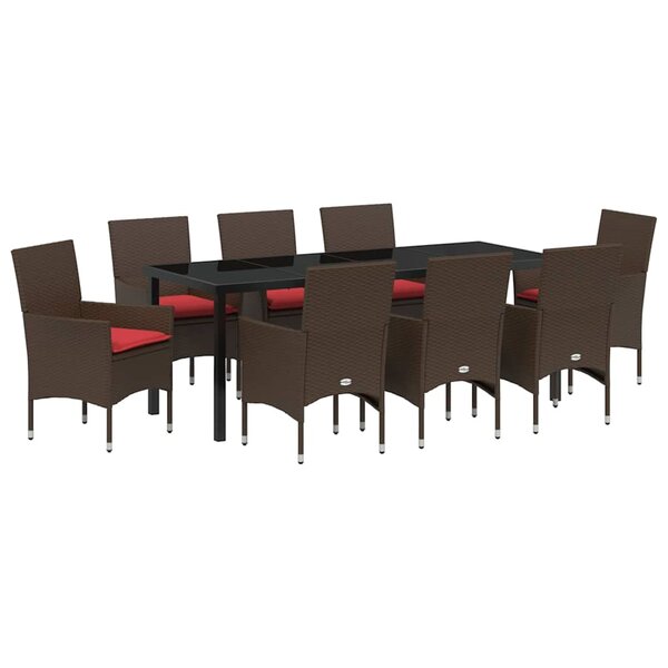 vidaXL Ensemble table et chaises avec coussin 9 Pièces Marron Rotin PE