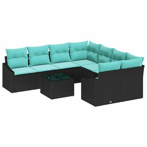vidaXL Ensemble de Canapés 9 Pièces Noir et turquoise polyrotin