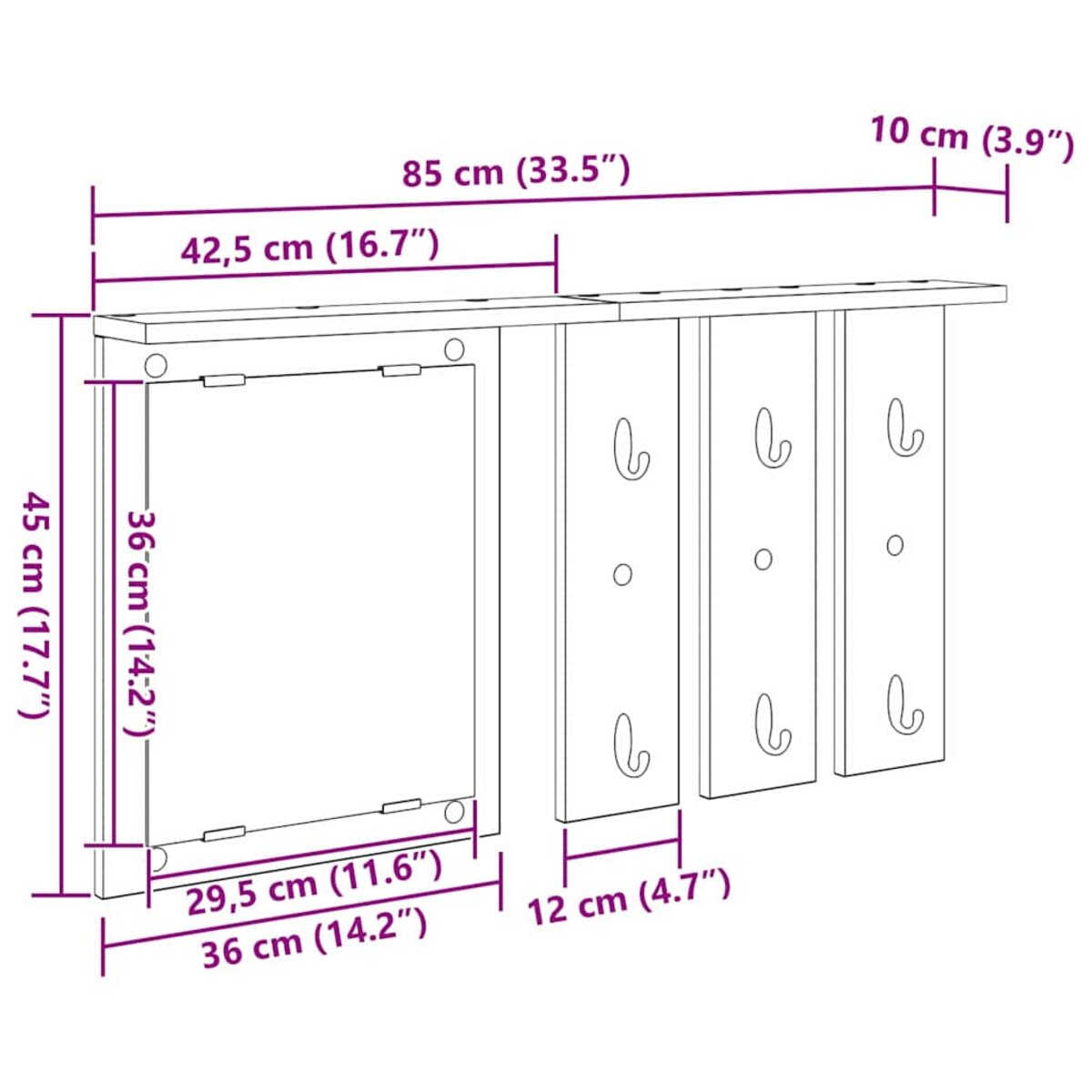 VidaXL Porte-Manteau Mural En Bois Ancien, 60 X 10,5 Cm. Il A Des