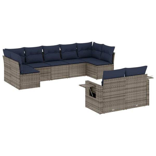 vidaXL Salon de jardin 9 Pièces avec coussins gris résine tressée