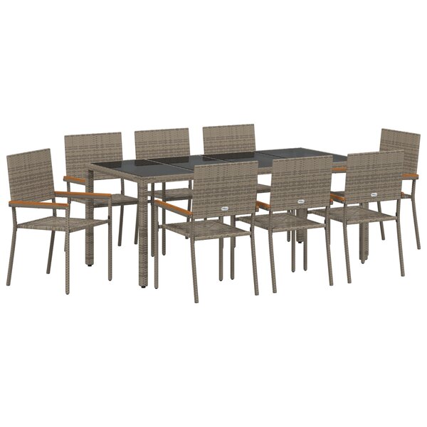 Ensemble de salle à manger de jardin 9 pièces vidaXL gris poly rattan