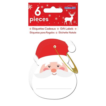 6 étiquettes cadeaux - Père Noël à paillettes