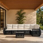 vidaXL Ensemble de canapé de jardin 7 pc Noir et blanc crème polyrotin