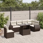vidaXL Salon de jardin avec coussins 7 Pièces marron résine tressée