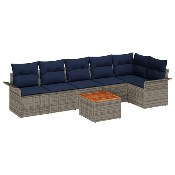 vidaXL Ensemble de canapé de jardin avec coussin 7 Pièces Gris et marine