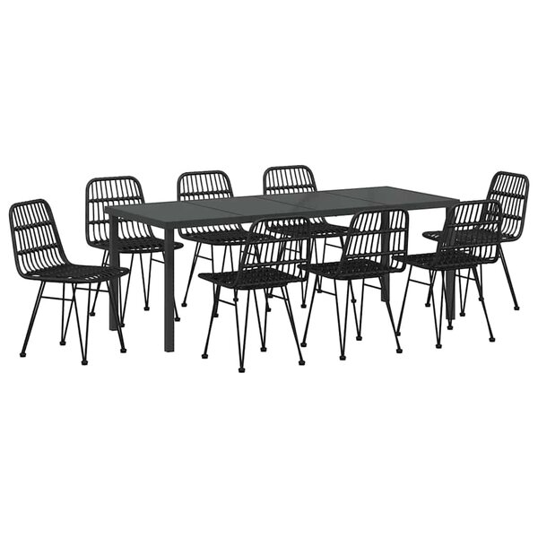vidaXL Ensemble de salle à manger pour jardin 9 Pièces Noir