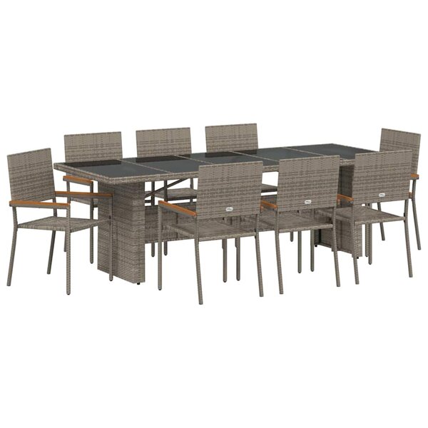 vidaXL Ensemble de salle à manger pour jardin 9 Pièces Gris Poly rotin