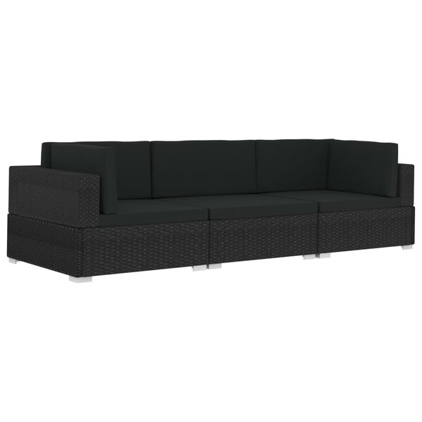 vidaXL Salon de jardin 3 Pièces avec coussins résine tressée noir