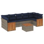 vidaXL Salon de jardin 8 Pièces avec coussins gris résine tressée