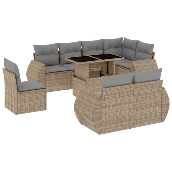 vidaXL Salon de jardin avec coussins 9 Pièces beige résine tressée