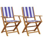 vidaXL Chaises de jardin lot de 2 bleu/blanc bois acacia massif tissu