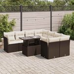 vidaXL Salon de jardin avec coussins 9 Pièces marron résine tressée