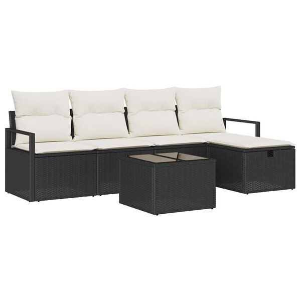 vidaXL Ensemble de canapé de jardin avec coussin 6 Pièces Noir Poly rotin