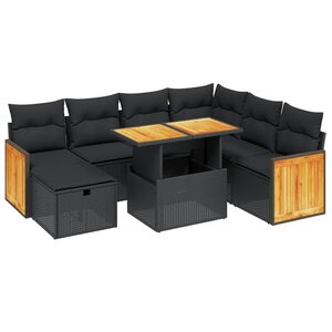 vidaXL Salon de jardin 8 Pièces avec coussins noir résine tressée