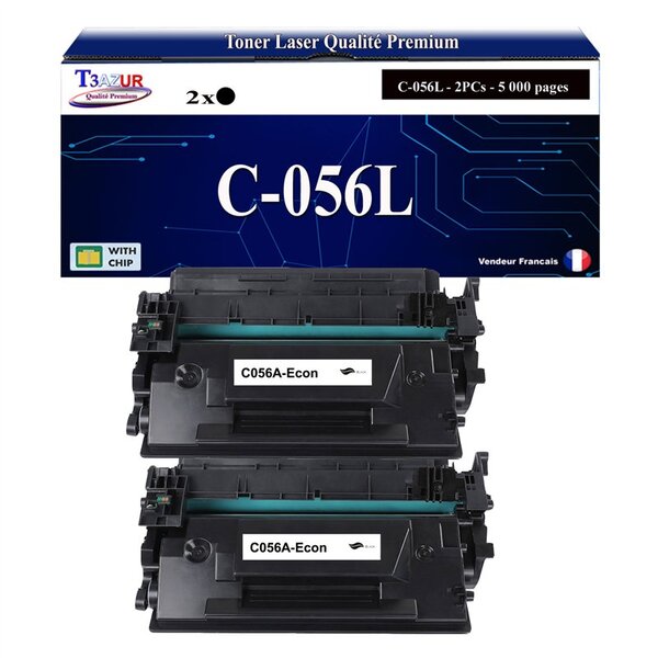 T3AZUR -2x Toners compatibles avec Canon 056 (3007C002) pour Canon LBP-320  LBP-325x  MF-540  MF-542x  MF-543x Noir - 10 000p