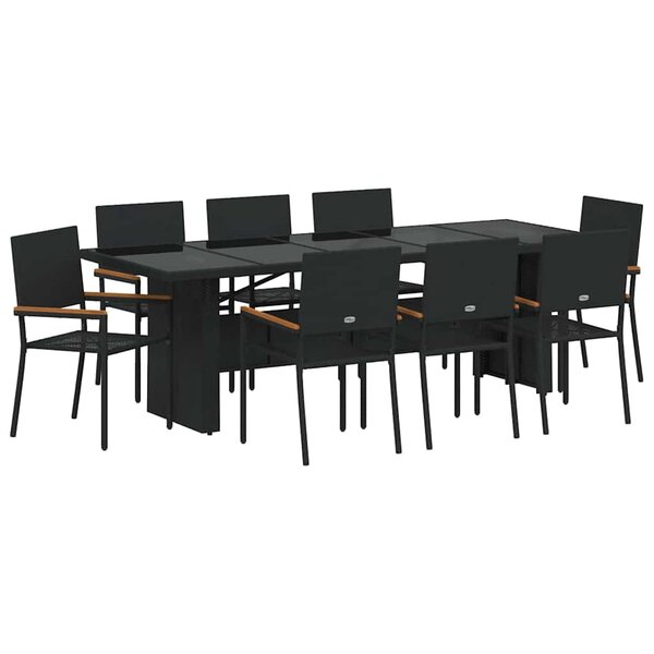 vidaXL Ensemble de salle à manger pour jardin 9 Pièces Noir polyrotin