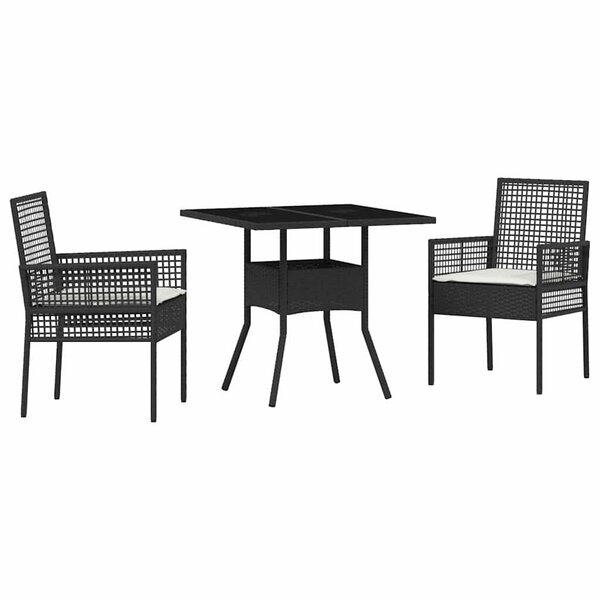 vidaXL Ensemble de salle à manger pour jardin 3 Pièces Noir Poly rotin