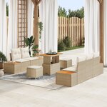 Ensemble de Canapé de Jardin 8 Pièces avec Coussins Beige Poly Rattan Acacia