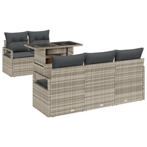 Ensemble de canapé de jardin vidaXL 6 pièces avec coussins en rotin synthétique gris clair