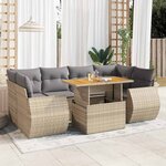 vidaXL Salon de jardin avec coussins 7 Pièces beige résine tressée