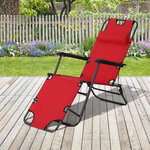 Chaise longue pliable bain de soleil transat de relaxation dossier inclinable avec repose-pied polyester oxford rouge
