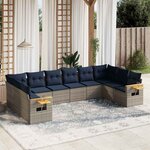 vidaXL Salon de jardin 10 Pièces avec coussins gris résine tressée