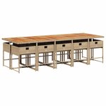 vidaXL Ensemble à manger de jardin et coussins 11 Pièces beige poly rotin