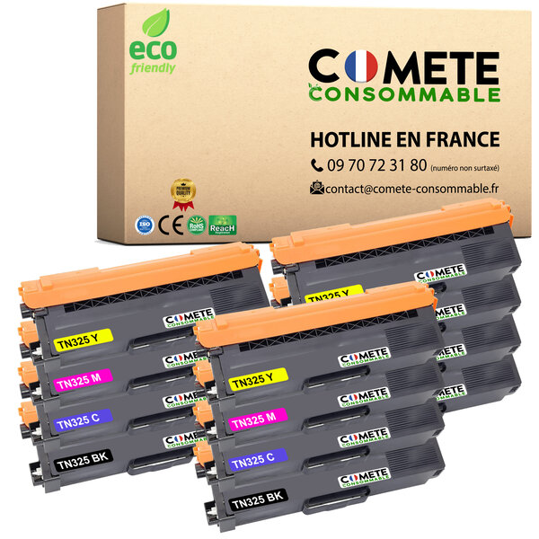 TN320 - 12 toners compatibles avec brother TN320 TN325 Noir Cyan Magenta Jaune - Entreprise française