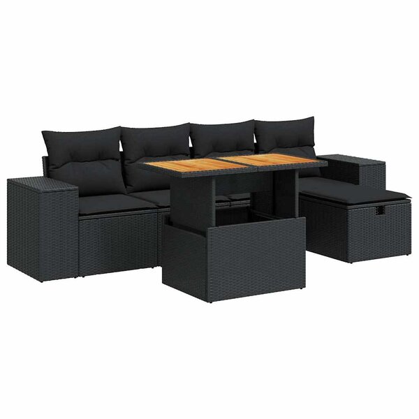 vidaXL Salon de jardin 6 Pièces avec coussins noir résine tressée acacia