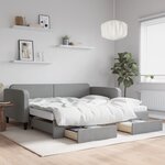vidaXL Lit de jour avec gigogne et tiroirs gris clair 100x200 cm tissu